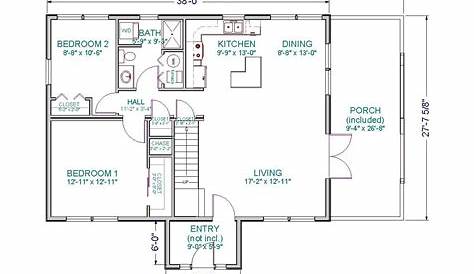 24' x 40' with 6' x 36' porch House plan with loft, Cabin floor plans