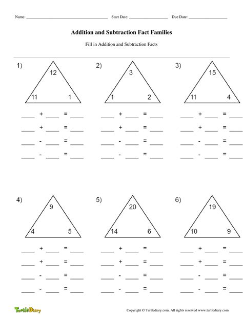 25 Addition And Subtraction Fact Families Worksheets