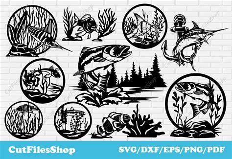 Download 25 Fishing Design Bundle DXF Files