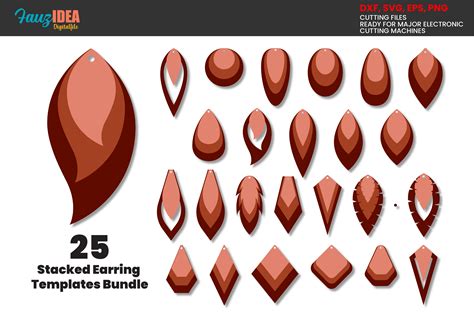 Download 25 Stacked Earring SVG Template Bundle Files