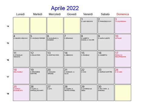 25 aprile 2022 calendario