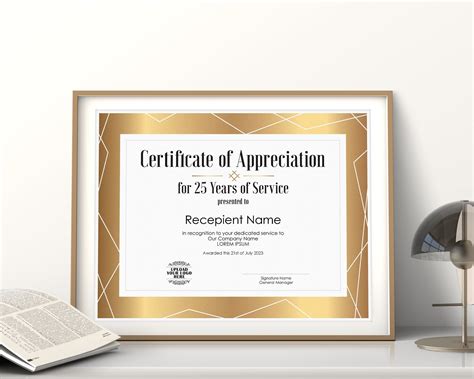 25 Years of Service EDITABLE Certificate of Appreciation Etsy