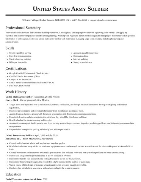 25Q Resume Example U.S. Army Tucson, Arizona