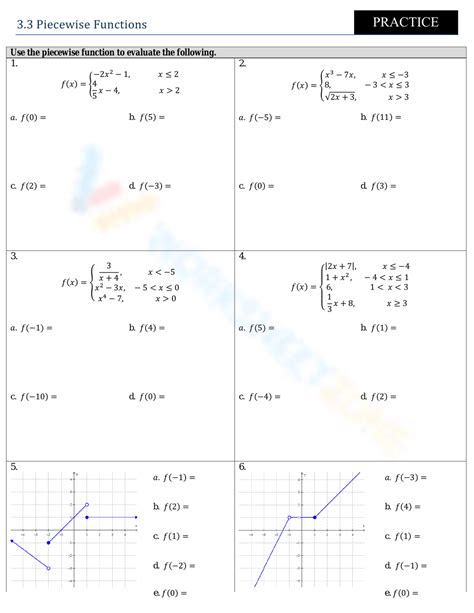 26 Piecewise Functions Practice Worksheet With Answers