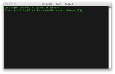 26. defaults write com.apple.dashboard devmode YES