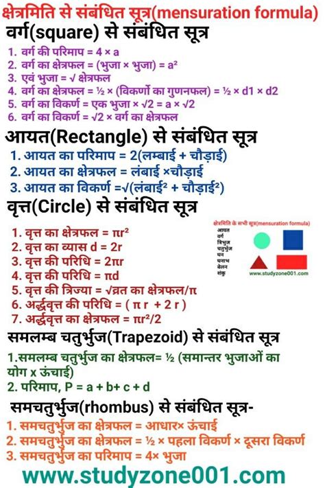 Subject 2D 3D Formula In Hindi