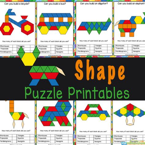 2D Shape Puzzles Pattern Block Puzzles Printable