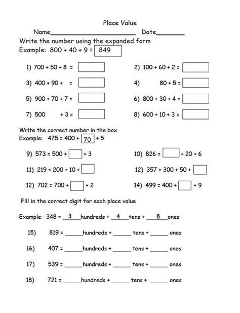 2nd Grade Common Core Math Place Value Worksheets