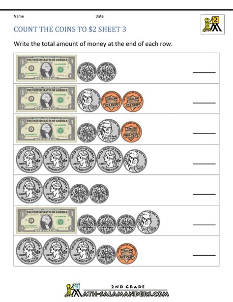 2nd Grade Counting Money Worksheets