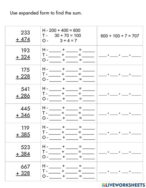 2Nd Grade Math Expanded Addition Worksheet