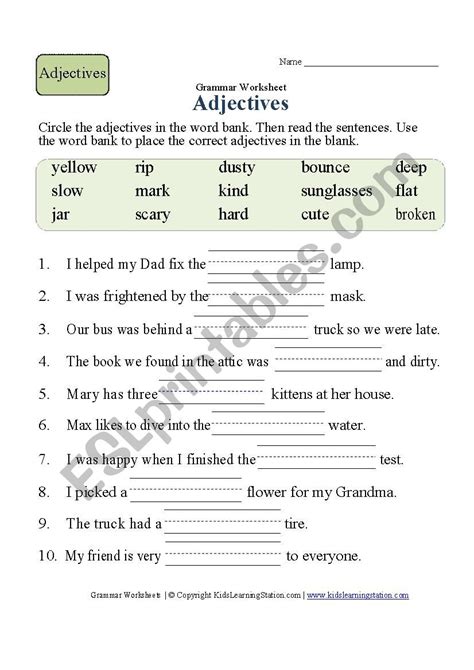 2Nd Grade Printable Adjectives Ws