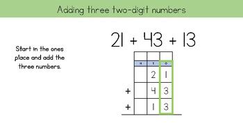 2Nd Grade Printables Adding Three Two Digit Numbers Visual