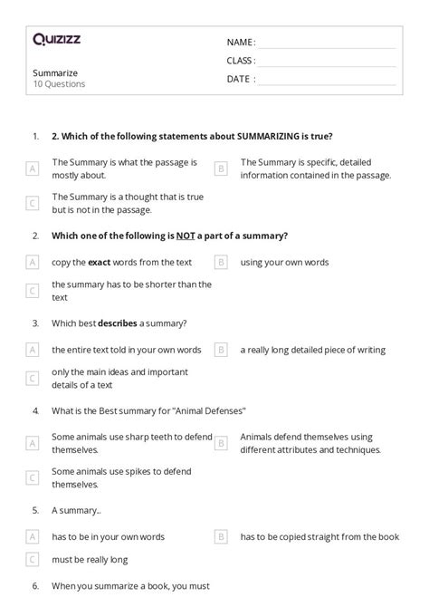 2Nd Grade Summarize Assessment Printable