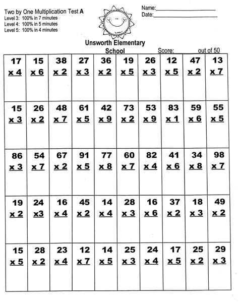 Printable Multiplication 2X2