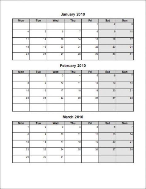 3 Months Calendar