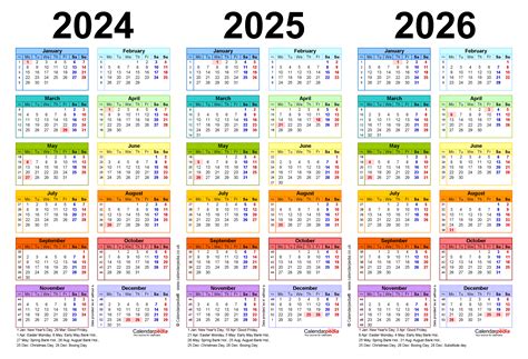 3 Year Calendar 2024 To 2026 Printable