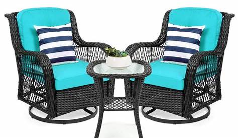 3 Piece Swivel Chair Patio Set Outdoor Glider With Table Dark Brown