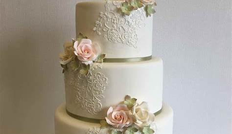 Three Tier Vintage Inspired Wedding Cake with Intricate Piping and