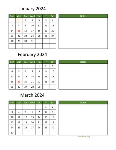 3 Month Calendar 2024 Printable