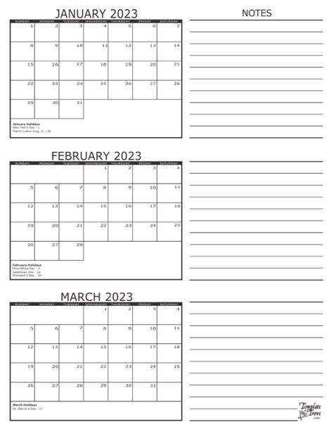 3 Month Calendar Printable 2023