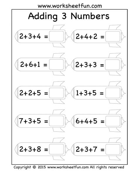3 Number Addition Worksheets - Math Worksheets Printable