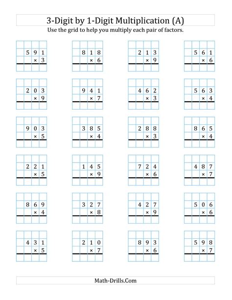 3 by 3 digit multiplication printable template