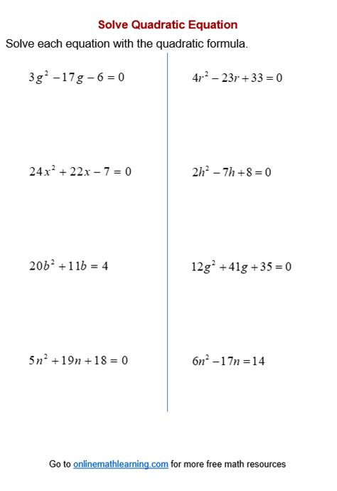 3 solving Quadratic Equations Using the Quadratic formula Worksheet