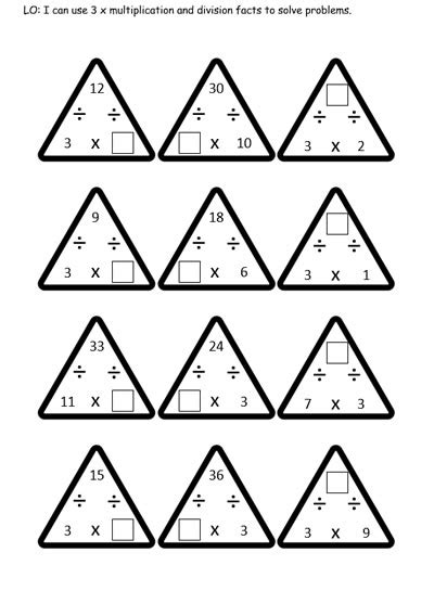 3 Times Table Fact Triangles; Printable 3 Times Table Fact Triangles;