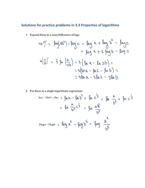 Unlocking the Power of Logs: Mastering the Properties of Logarithms with 3-3 Practice