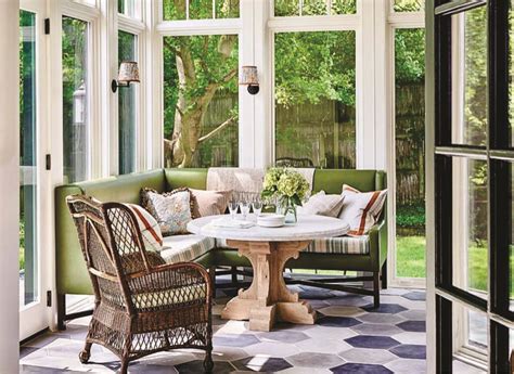 3. Create visual interest with an informal dining bench