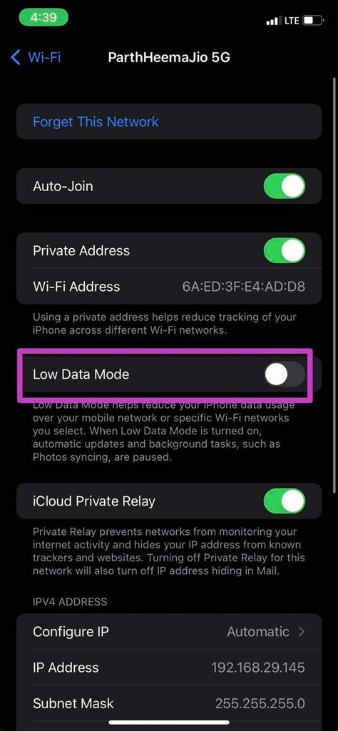 3. Disable Low Data Mode for a Wi-Fi Network (iPhone)