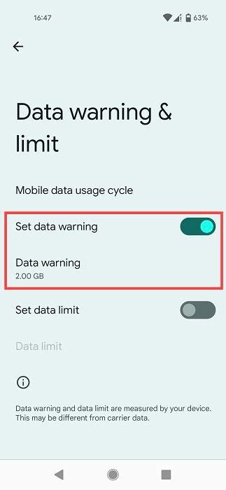 3. Enable Data Warning and Usage Limit