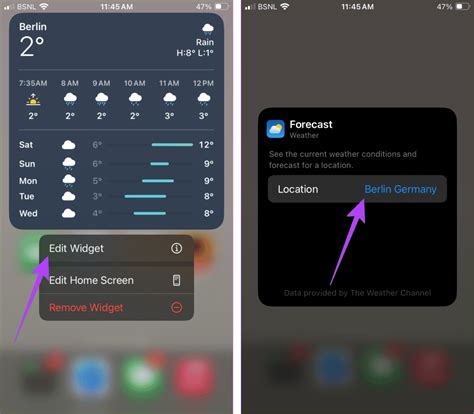 3. Manually select the location in the Weather widget