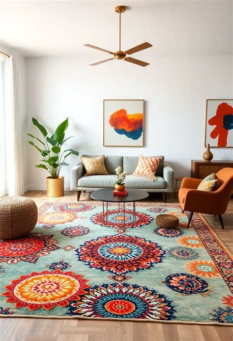 3. Put pattern underfoot to make a striking statement in a living room