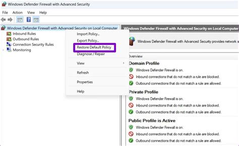 3. Reset Firewall Settings Using Advanced Security