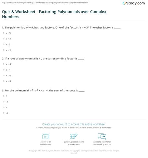 3.10 Quiz Factor Over The Complex Numbers