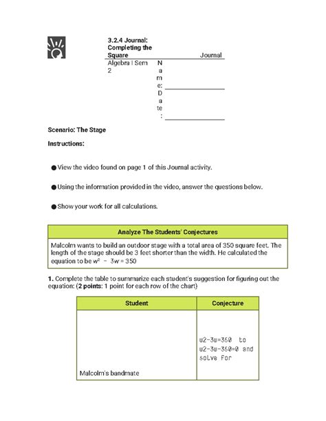 3.2.4 Journal Completing The Square