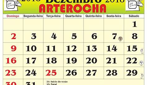 Calendário dezembro 2018