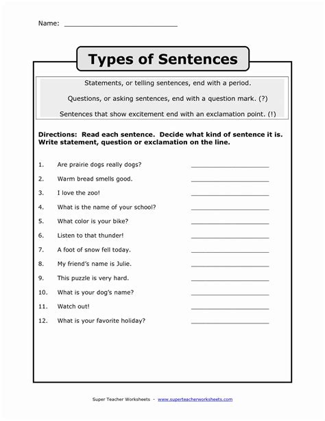 30 4 Types Of Sentences Worksheet
