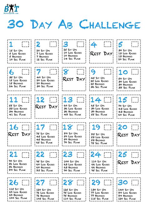 30 Day Abs Challenge Printable