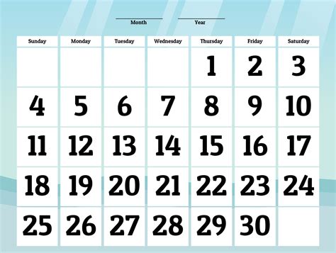 30 Day Calendar Printable
