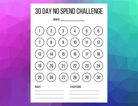 30 Day No Spend Challenge Printable