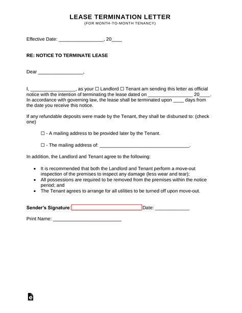 30 Day Notice Lease Termination Letter Template