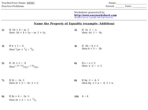 30 Properties Of Equality Worksheet