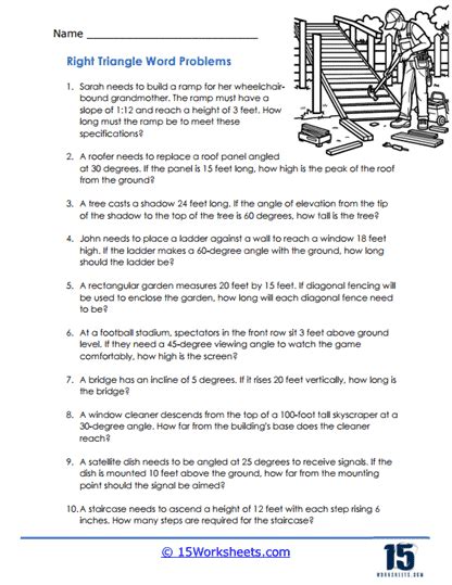 30 Right Triangle Word Problems Worksheet | Education Template