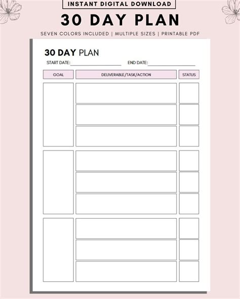 30 Days Plan Sheet Printable