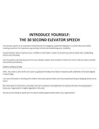 30 second self introduction examples