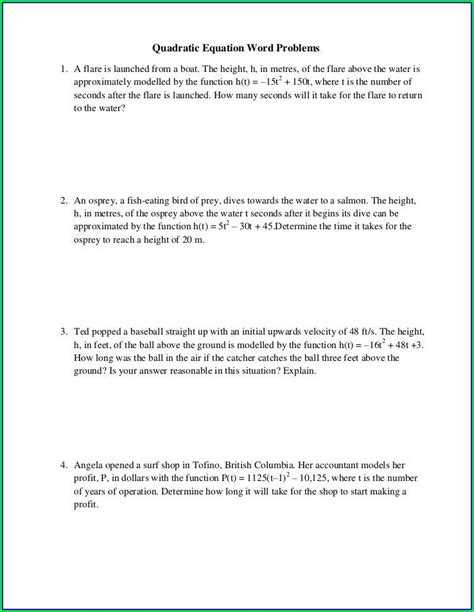 31 Quadratic Word Problems Worksheet With Answers - support worksheet
