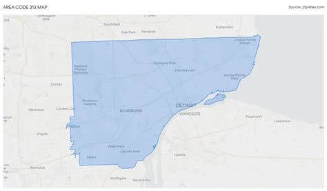 313 Area Code Map, Where is 313 Area Code in Michigan