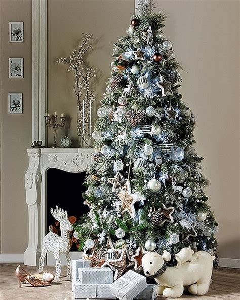 White and silver theme Christmas tree Silver christmas tree